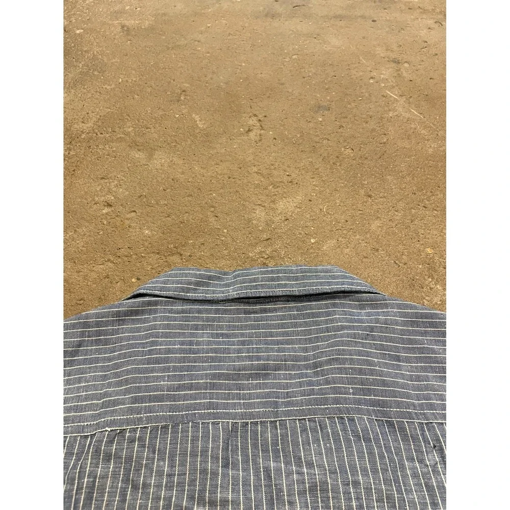 Lucky Brand Shirt Mens XL Blue Striped Linen Short Sleeve Camp Collar Casual - Picture 12 of 16